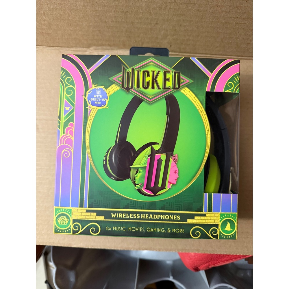 Wicked Movie Wireless Headphones Built-in Mic Black Green 6WS012A-FBQ25 NEW
